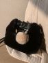 Minimalist Fuzzy Hobo Bag With Pompom Charm