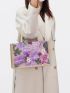 Random Floral Embroidered Sequin Decor Shopper Bag