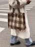 Plaid Pattern Shoulder Tote Bag