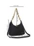 Letter Patch Decor Chain Hobo Bag