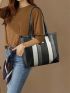 Colorblock Shoulder Tote Bag With Purse, Best Work Bag For Women