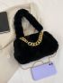 Chain Decor Fuzzy Ruched Bag