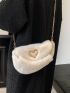 Heart Decor Flap Chain Fuzzy Shoulder Bag