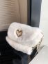 Heart Decor Flap Chain Fuzzy Shoulder Bag
