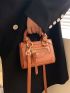 Mini Litchi Embossed Double Handle Square Bag