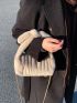 Bow Decor Fuzzy Chain Ruched Bag