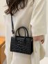 Metallic Crocodile Embossed Square Bag