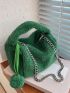 Mini Pom Pom Decor Fuzzy Chain Flap Fuzzy Hobo Bag