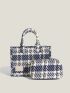 2pcs Plaid Pattern Patch Detail Square Bag Set