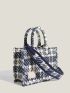 2pcs Plaid Pattern Patch Detail Square Bag Set