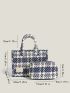 2pcs Plaid Pattern Patch Detail Square Bag Set