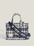 2pcs Plaid Pattern Patch Detail Square Bag Set