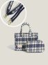 2pcs Plaid Pattern Patch Detail Square Bag Set