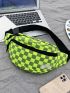 Checkered Pattern Patch Detail Waist Bag