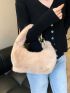 Minimalist Chain Decor Fuzzy Hobo Bag