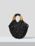 VCAY Hollow Out Double Handle Straw Bag