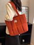 Large Capacity Shoulder Tote Bag Quilted Pattern Orange