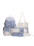 5pcs Two Tone Release Buckle Decor Functional Backpack Set