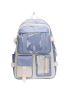 5pcs Two Tone Release Buckle Decor Functional Backpack Set