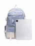 5pcs Two Tone Release Buckle Decor Functional Backpack Set