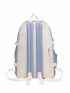 5pcs Two Tone Release Buckle Decor Functional Backpack Set