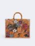 Medium Straw Bag Sequin Decor Random Floral Pattern