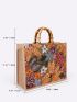 Medium Straw Bag Sequin Decor Random Floral Pattern