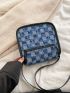 Mini Plaid Pattern Raw Trim Denim Flap Square Bag