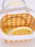 Mini Plaid Pattern Fuzzy Trim Straw Bag