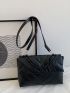 Chevron Detail Chain Decor Flap Square Bag