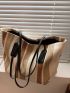 Striped Pattern Shoulder Tote Bag With Purse, Best Work Bag For Women