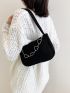 Chain Decor Baguette Bag With Heart Design Chain Novelty Bag