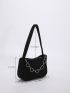 Chain Decor Baguette Bag With Heart Design Chain Novelty Bag