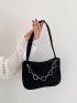 Chain Decor Baguette Bag With Heart Design Chain Novelty Bag