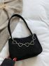 Chain Decor Baguette Bag With Heart Design Chain Novelty Bag