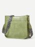 PU Leopard Strap Messenger Bag Handbag Shoulder Bag