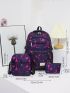 3pcs Geometric Print Letter Patch Decor Functional Backpack Set