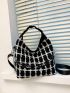 Plaid Pattern Chain Decor Hobo Bag