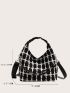 Plaid Pattern Chain Decor Hobo Bag