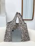 Leopard Print Folding Shopper Bag, Grocery Bag, Large Capacity Travel Tote Bag