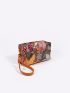 Sequin Decor Coin Purse Floral Embroidered With Wristlet