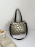 Metallic Quilted Shoulder Tote Bag