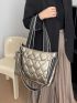 Metallic Quilted Shoulder Tote Bag