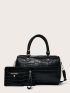 3pcs Crocodile Embossed Satchel Bag Set, Mothers Day Gift For Mom