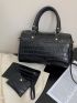 3pcs Crocodile Embossed Satchel Bag Set, Mothers Day Gift For Mom