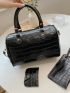 3pcs Crocodile Embossed Satchel Bag Set, Mothers Day Gift For Mom