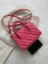 Neon-pink Heart Embossed Double Handle Square Bag