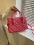 Neon-pink Heart Embossed Double Handle Square Bag