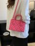 Neon-pink Heart Embossed Double Handle Square Bag