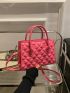 Neon-pink Heart Embossed Double Handle Square Bag